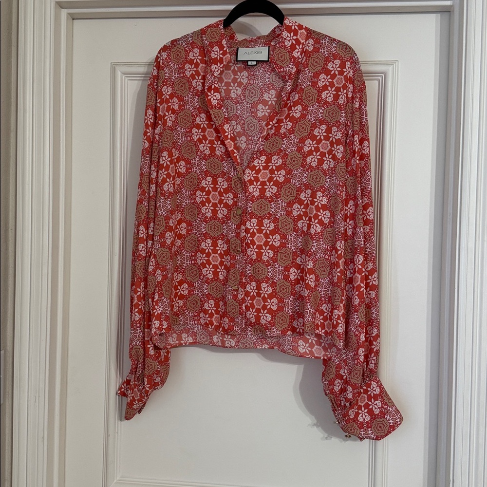 Alexis Coral and White Patterned Top